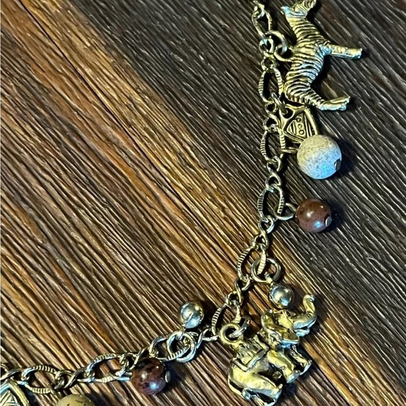 African Safari Charm Necklace with Genuine Stones Elephant Zebra Tiger - Picture 5 of 12